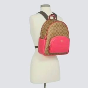 Coach Court C8522 Women's Backpack - Signature Canvas/Khaki/Bold Pink.